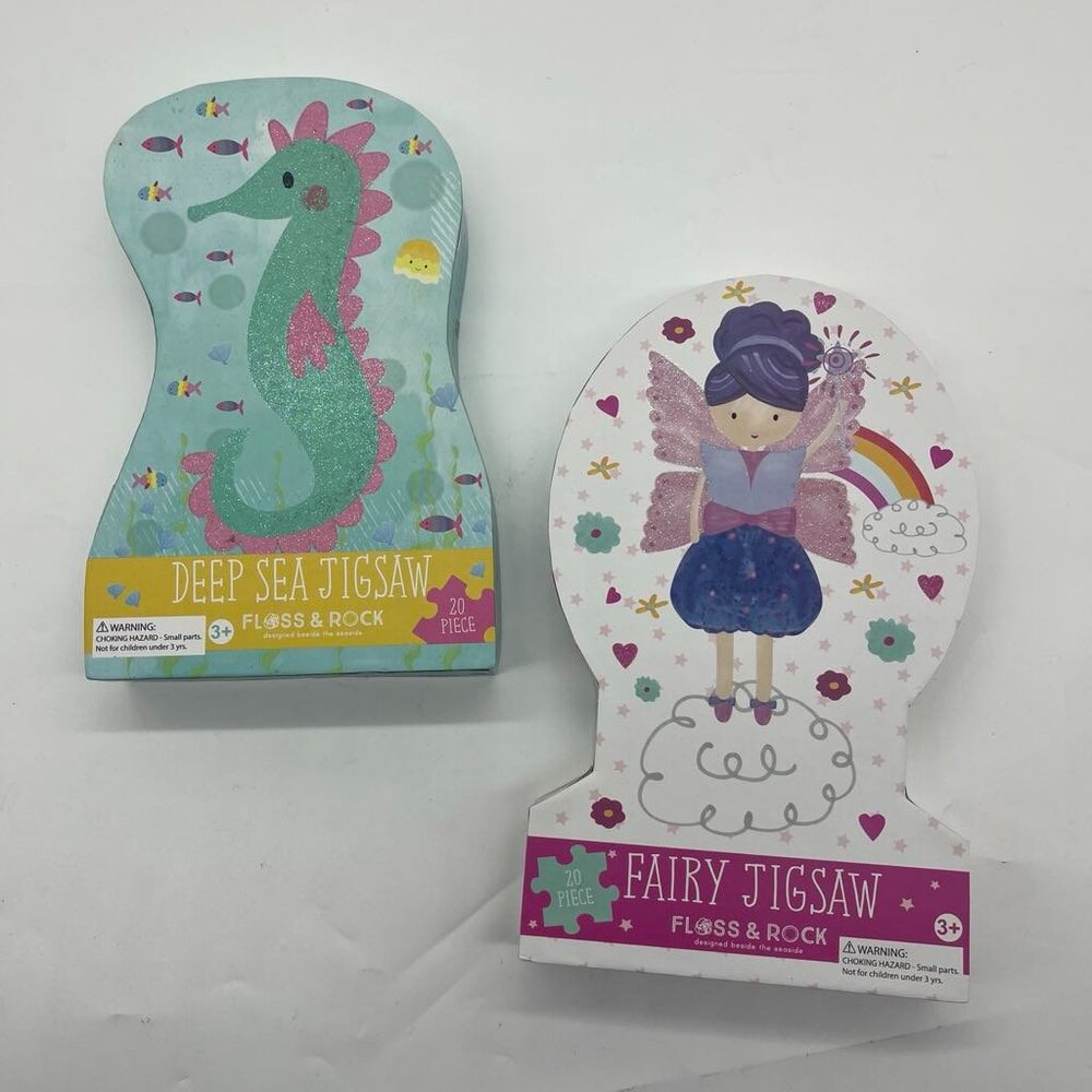 Set of 2 Floss & Rock 20 Piece Jigsaw Puzzles Fairy & Deep Sea Horse EUC